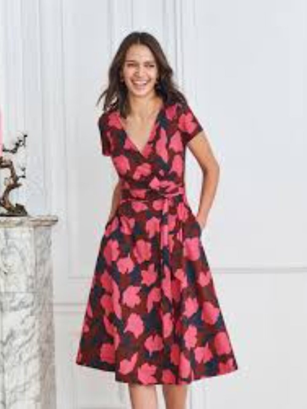 Boden Cotton Pink Floral Tie Waist Fit and Flare Dress Sz 4 - Picture 2 of 12
